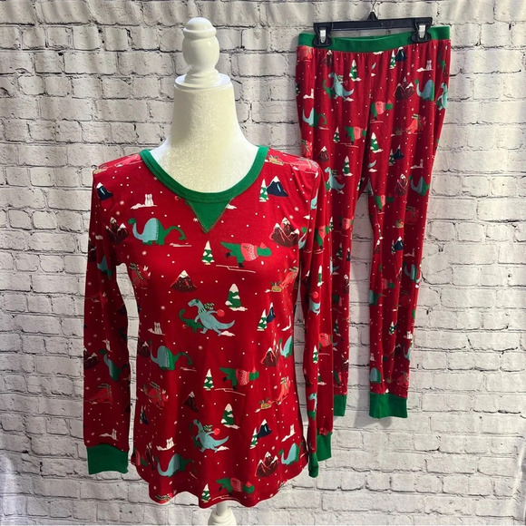 WONDERSHOP Womens Dinosaur Christmas Pajamas Red Size Small - Picture 1 of 12